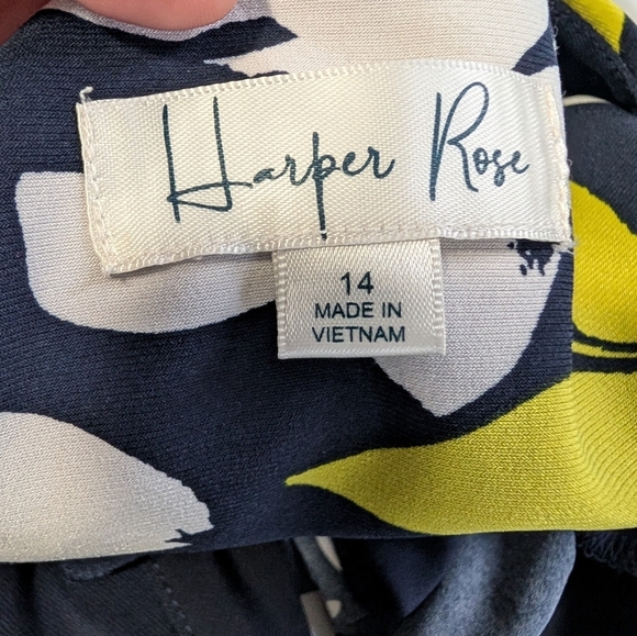 Harper Rose Short Sleeve V-Neck Shift Mini Navy Floral Size 14 Dress EUC - Picture 9 of 12